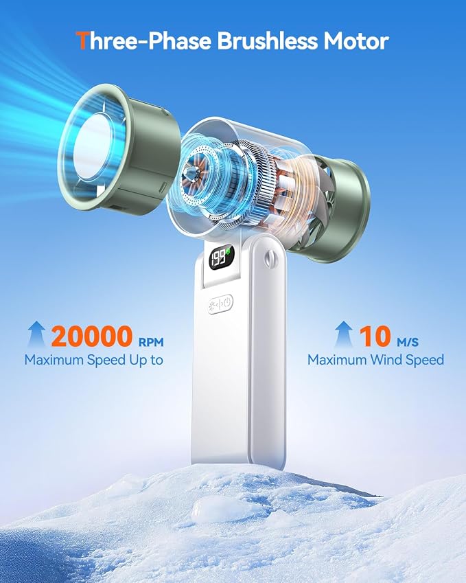 Portable Handheld Fan with Ice Cooler, 199 Speed Personal Fan,5500mAh Rechargeable,20H Cooling Time,20000 RPM Powerful Motor, Summer Essential for Travel/Outdoor/Office, White - Image 4