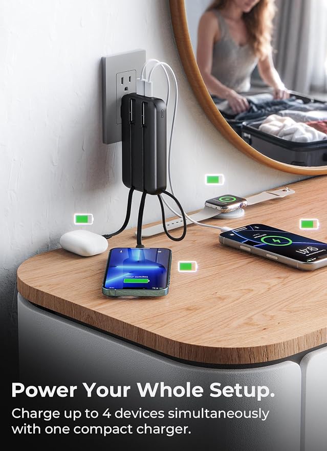 Portable Charger 50000mAh, Power Bank with Built-in Cables & Wall Plug | Fast-Charging, Ultra-High-Capacity Battery Pack for Travel Essential, for iPhone, Samsung, Google Pixel, and iPad-Black - Image 6