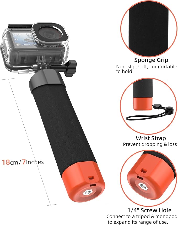 Osmo Action Waterproof Case + Floating Handle Grip for DJI Action 5 Pro/4/3 | for Xtra Edge, Diving Accessories Kit/Underwater Stick/Monopod/Housing Shell Cage for Scuba, Snorkeling, Water Shooting - Image 4