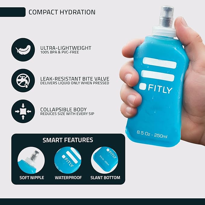 FITLY Soft Flask - Shrink As You Drink Soft Water Bottle for Hydration Pack - Folding Water Bottle Ideal for Running, Hiking, Cycling, Climbing & Rigorous Activity - Image 4