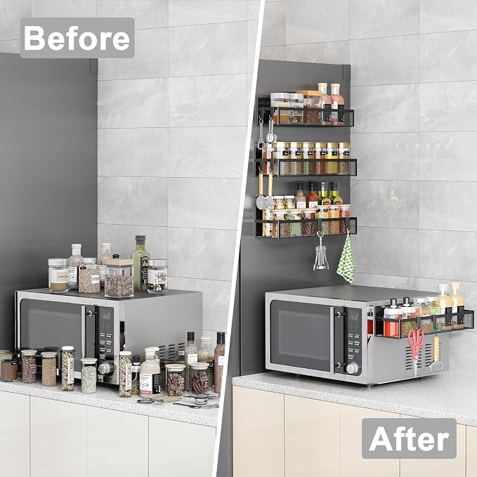 Aufworld Magnetic Spice Rack for Refrigerator, 5 Pack Magnetic Shelf, Moveable Magnetic Fridge Organizer with an 8-Hook Rack, Seasoning Organizer for Kitchen Organization (Extra with 8 Hooks) - Image 7