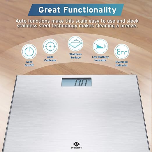 Etekcity Stainless Steel Digital Body Weight Bathroom Scale, 400 Pounds | Step-On Technology, Large Blue LCD Backlight Display, Grey 12x12 Inch, 1 Pack Accurate Bathroom Scale - Image 3