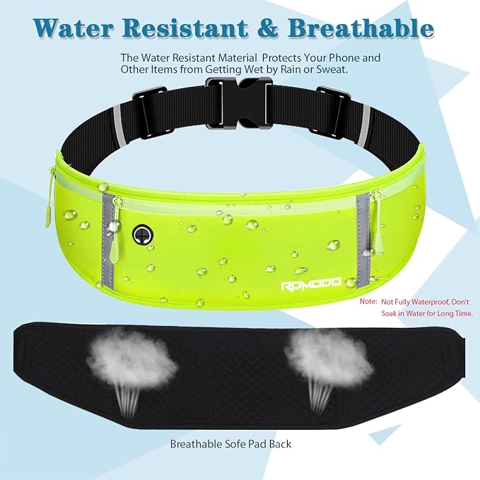 Running Belt for Women, Running Fanny Pack Water Resistant, Green | Large Capacity Waist Pack Men, Bounce Free Runners Belt, Adjustable Elastic Band, Phone Holder for Running Cycling Outdoor - Image 2