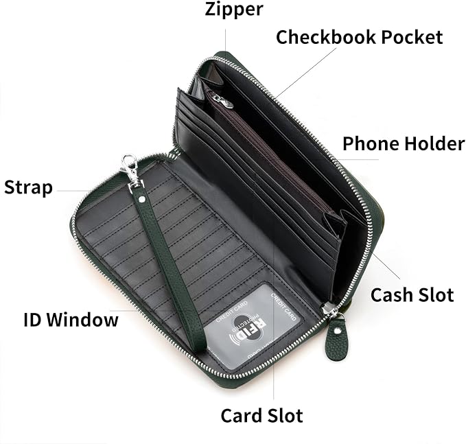 Moflycom Womens Wallet RFID Blocking Genuine Leather Multi Credit Card Large Capacity Zip Around Clutch Travel Purse Wristlet - Image 3