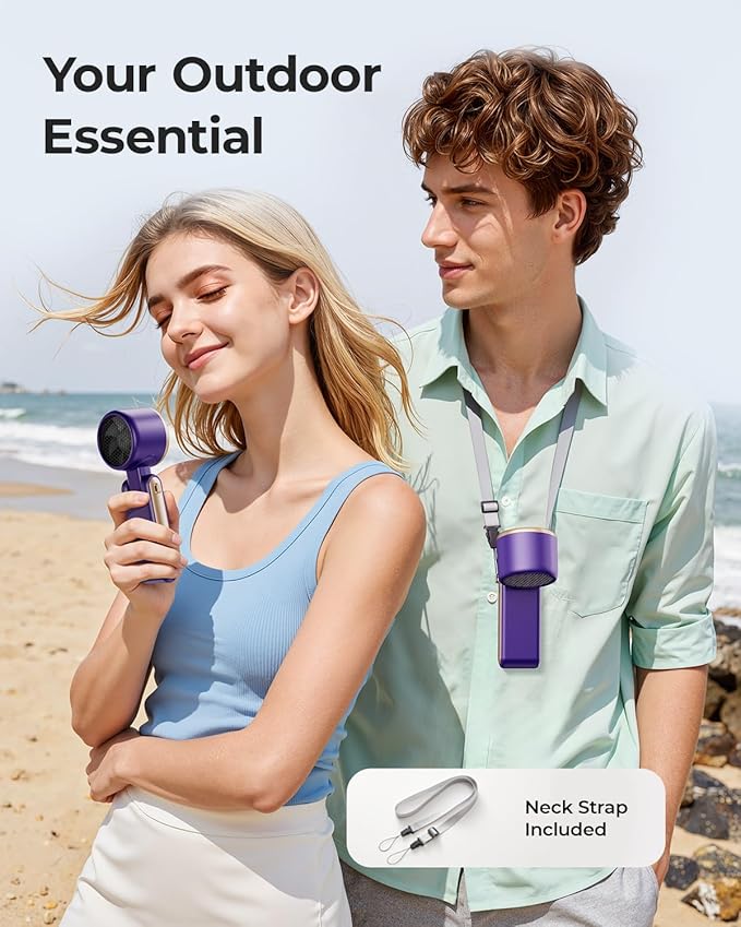 Portable Handheld Turbo Fan - 5 Gear High Speed 4000mAh Rechargeable Mini Personal Hand Fan Blow Cold Air, Battery Operated Travel Essentials, Beach Vacation, Gifts for Women, Men (Purple) - Image 3
