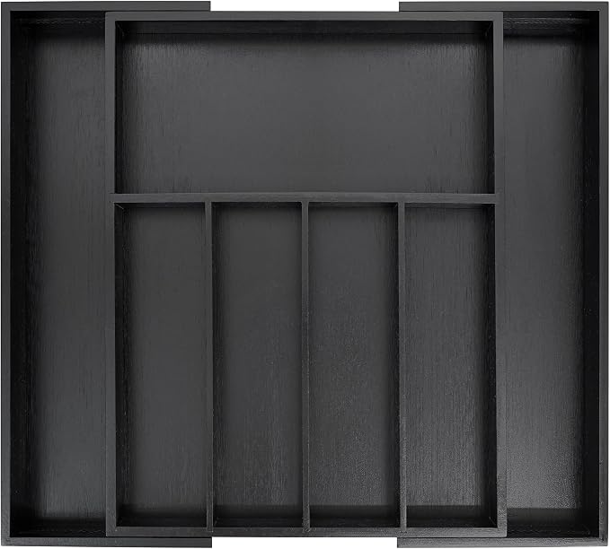 VaeFae Bamboo Drawer Organizer, Large, Black | Cutlery Drawer Holder, Drawer Divider for Silverware, Flatware，43 cm D x 32-55 cm W, 5-7 Slots, Black by VaeFaeDirect