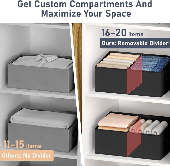 DIMJ Trapezoid Storage Bins for clothes - 5 Packs Closet Organizers and Storage Baskets, Foldable Closet Baskets with Handles and Divider, Closet Storage Bin Toybox for Shelves Living Room Bedroom - Image 4
