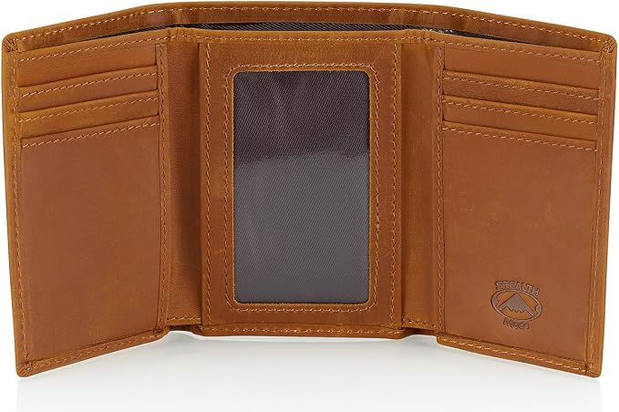 Stealth Mode Trifold RFID Blocking Leather Wallet for Men (Beige) | Top Grain Napa Leather, 9 Card Slots, ID Window, Gift Box – Gift for Dad, Husband, or Son by StealthModeWallets