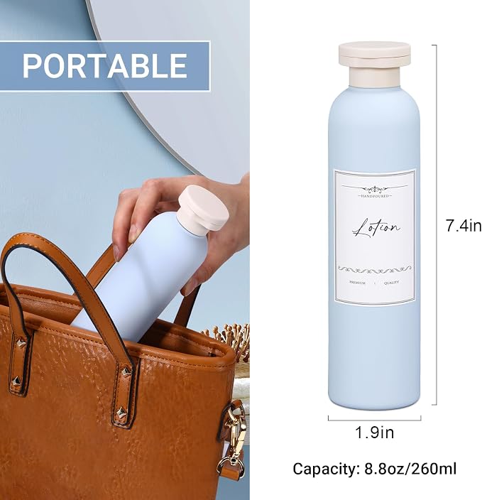 8.8oz Travel Essentials Shampoo Bottles for Toiletries,Empty Plastic Squeeze Bottles with Flip Cap for Toiletries Travel Size Shampoo and Conditioner (3 pack, bule) - Image 3