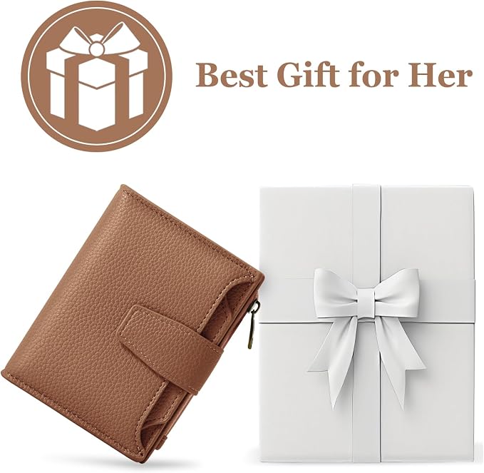 Small Wallet Women RFID Blocking Soft Leather Bifold Compact Card Holder Wallet for Women with Zipper Coin Pocket 4 ID Window - Image 7