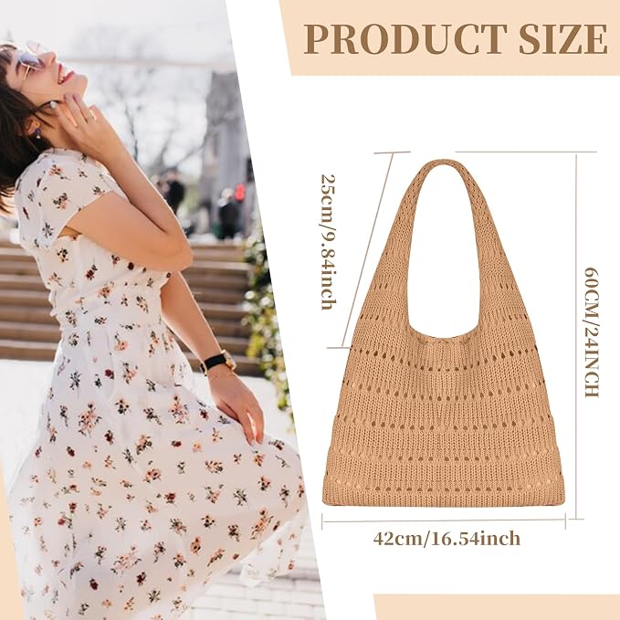 Sightor Crochet Tote Bag, Mesh Beach Bag Knit Summer Hobo Bag for Women | Beach Tote bag Vacation Outfits Aesthetic Boho Bag - Image 2