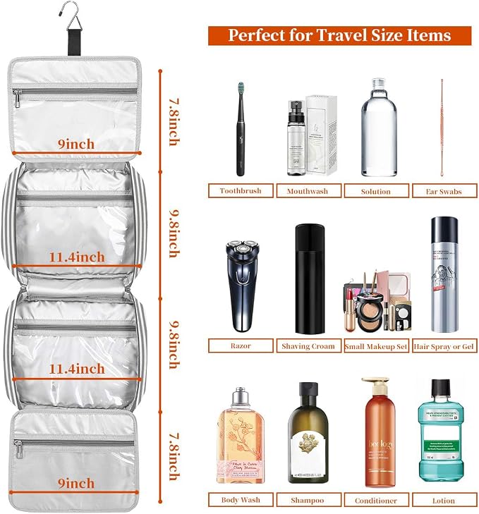 Hanging Travel Toiletry Bag,Large Capacity Cosmetic Travel Toiletry Organizer for Women with 4 Compartments & 1 Sturdy Hook,Perfect for Travel/Daily Use/Christmas - Image 4