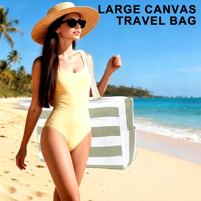 Fammart Beach Bags Waterproof Sandproof for Women, Large Canvas Pool Bag with Leakproof Wet Pocket & Zipper Cruise Essentials - Image 3