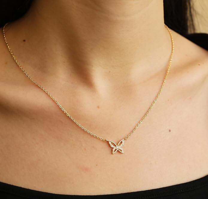 RZKING Golden Necklace for Women, Dainty Butterfly Heart Bow Rose Necklace, Gifts for Best Friend Sister Mom Girlfriend, Graduation Chritmas Birthday Anniversary Thank You Gifts - Image 6