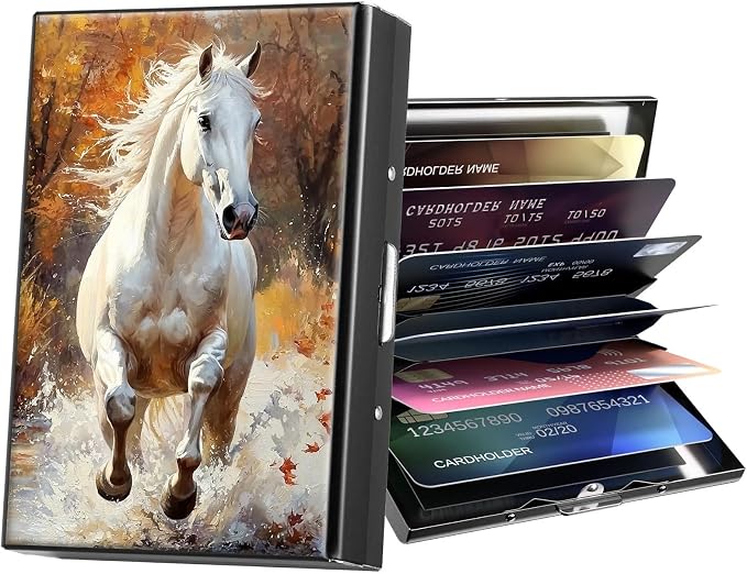 Metal Wallet,Credit Card Holder for Women Men,RFID Blocking Card Holder Wallet Mini Slim Aluminum Wallet ID Case Hard Card Case Business Card Holder Case,Watercolor White Horse by ACWDMKH
