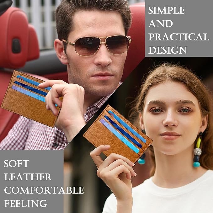 WOXVM Credit Card Holder Wallet RFID Blocking Slim Credit Card Cases Holder Premium Leather Minimalist Front Pocket Small Wallet with 6 Card Slots and 1 Pockets for Men Women (Brown) - Image 5