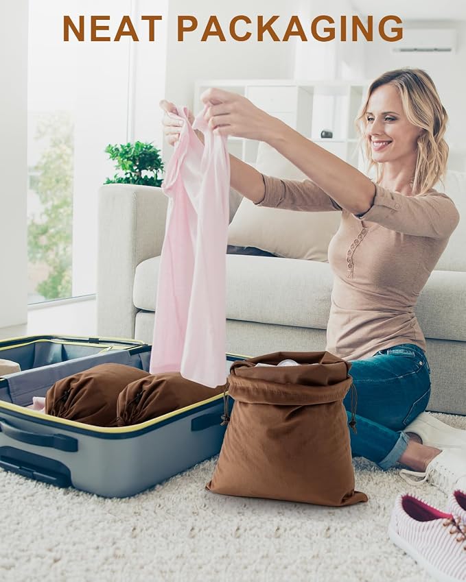 4 Pcs Shoe Bags for Travel, Dust Velvet Bag, Mocha Mousse, 17.3x12.6 Inch | Washable & Reusable Travel Shoe Bags, Dustproof Shoe Bags with Drawstring Closure, Suitable for Travel, Home Storage - Image 5