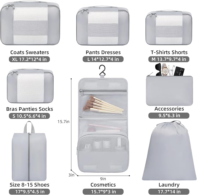BAGAIL 6 Set/8 Set/10 Set Packing Cubes Various Sizes Packing Organizer for Travel Accessories Luggage Carry On Suitcase - Image 2