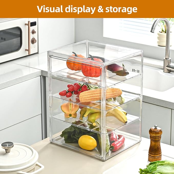 Pastry Display Case，4-Tier Adjustable Clear Bread Storage with Magnetic Door，Bread Box for Kitchen Countertop，15.7x11.8x9.8xinch (4 Tier-2 pcs) - Image 6