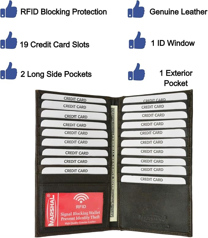 Marshal Bifold Leather RFID Blocking Wallet Credit Card ID Holder (Brown) - Image 3