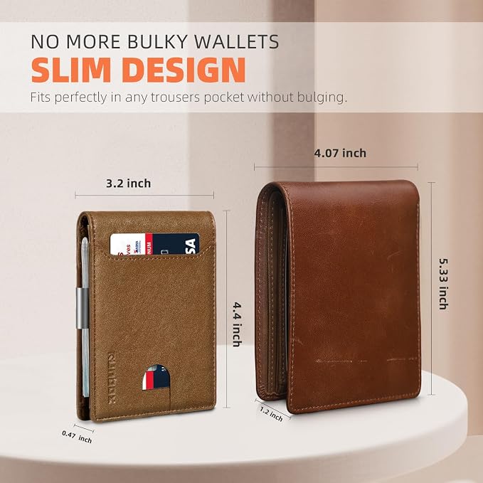 RUNBOX Slim Wallet for Men - RFID Blocking Leather Bifold with Money Clip | Minimalist Front Pocket Wallet Holds 11 Cards,Slim Thin Design,RFID Blocking Protection, Practical Birthday Gifts for Men - Image 3