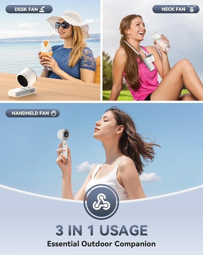 PlayHot Portable Handheld Turbo Fan, Travel Essentials, Gifts for Women/Men | 5-Speed, Up to 12H, 10m/s Airflow, USB-C Rechargeable, LED Display, 3-in-1 Foldable Personal Fan for Cruise, Beach, Vacation - Image 3