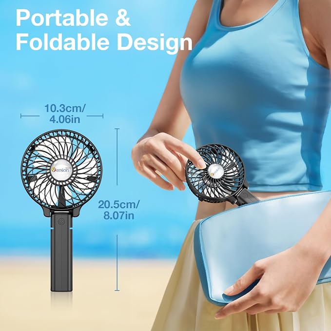 VersionTECH. Portable Handheld Fan, Powerful+Durable+180° Foldable, Mini Hand Fans with USB Rechargeable Battery Operated Cooling Accessories for Personal Use, Travel, Office Black - Image 6