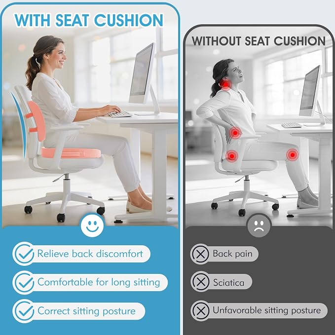 CushZone X-Large Seat Cushion and Lumbar Support Pillow for Office, Khaki | Thick Memory Foam for Sciatica Pain Relief & Posture Correction, Non-Slip Chair Cushions for Car, Wheelchair and Travel - Image 3