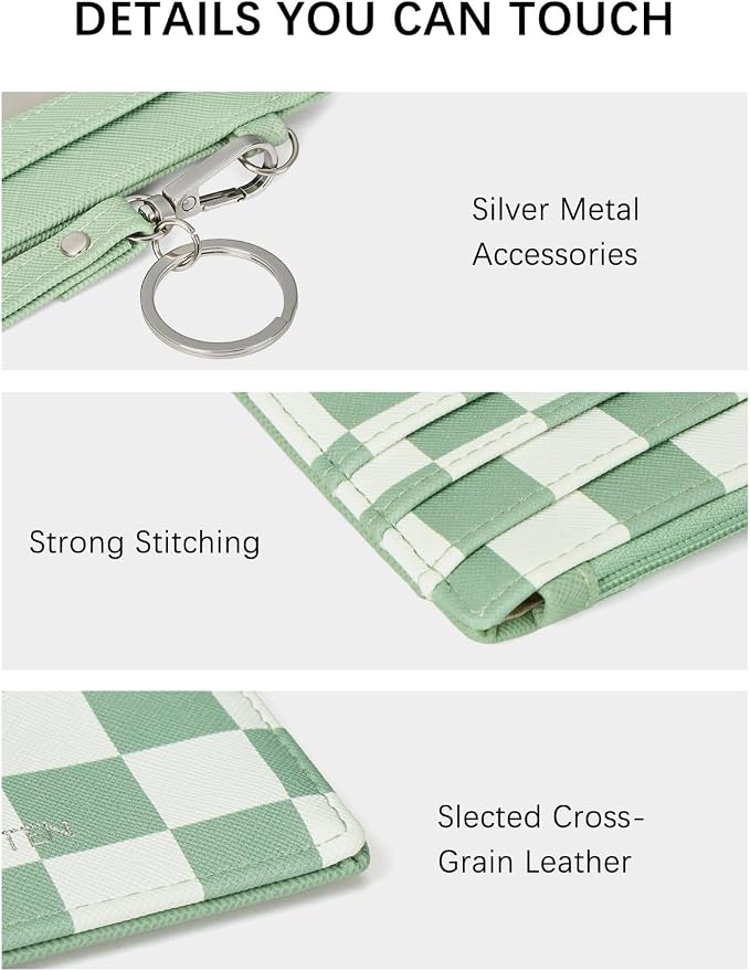 BOSTANTEN Credit Card Holder RFID Small Wallet for Women with Keychain | Slim, Wristlet, Zipper Coin Pocket, Pocket-Friendly, Vegan Leather, Minimalist, Gifts, Mint Green - Image 3