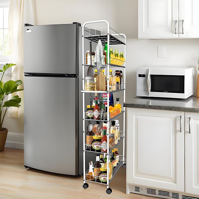 10in 6 Tier Slim Storage Cart with Wheels, Narrow Space Rolling Shelving Unit with Handle, Metal Wire Mobile Organizer Rack for Kitchen Bathroom Office Laundry - Image 2
