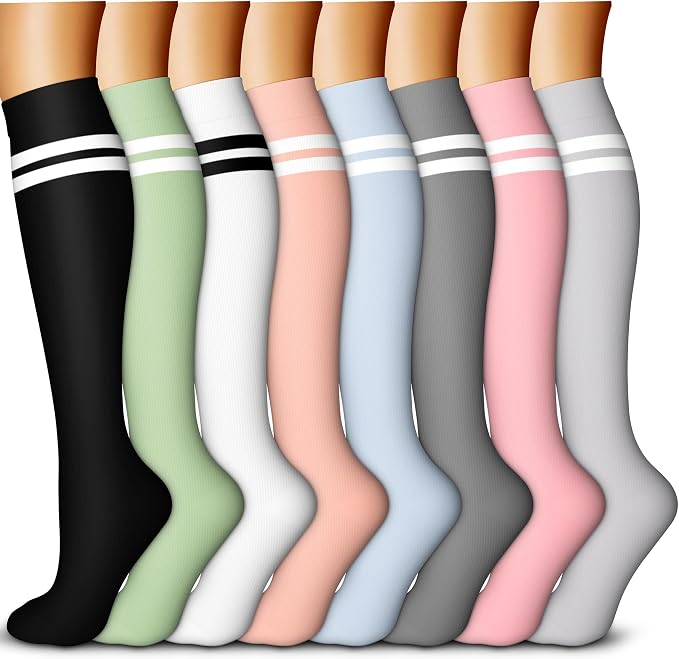 QUXIANG Copper Compression Socks for Women & Men Circulation (8 Pairs) - Best for Running Athletic Cycling - 15-20 mmHg by QUXIANG