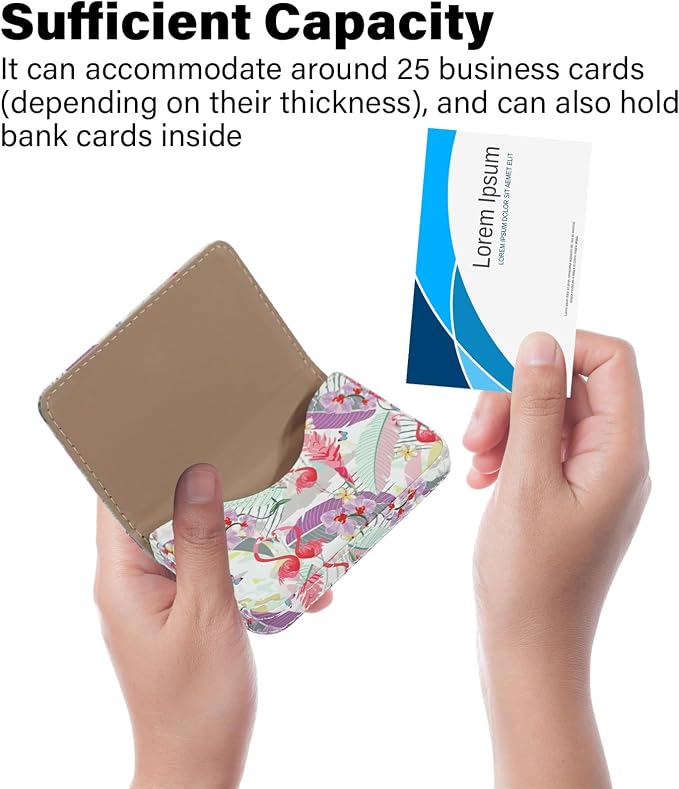 Business Card Holder，PU Leather Business Card Case Color Printing Pattern Card Holder Wallet，Pockets Magnetic Credit Card Holders for Men and Women - Rose Flowers - Image 3