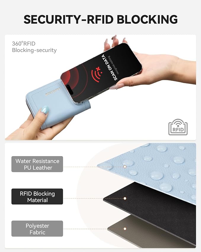 BOSTANTEN Credit Card Holder RFID Small Wallets Woman Zipper Card Wallet | Slim, Compact, Front Pocket, Accordion, Vegan Leather, Thin for Daily Use, Travel, Gifts for Women, Sky Blue - Image 5