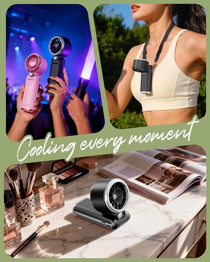 SWEETFULL Portable Handheld Turbo Fan - Portable Fans Rechargeable, 5000mAh, 180° Adjustable, 5 Speed Wind, Digital Display Electric Personal Hand Fan Quiet, Travel Essentials, Beach Vacation (Black) - Image 6