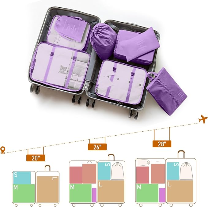 Packing Cubes for Travel- 8 Set Luggage Organizer Bags for Family, Mesh Breathable Travel Packing Cubes for Suitcases Durable Travel Essentials Bags Set (Purple, 8 Set) - Image 2