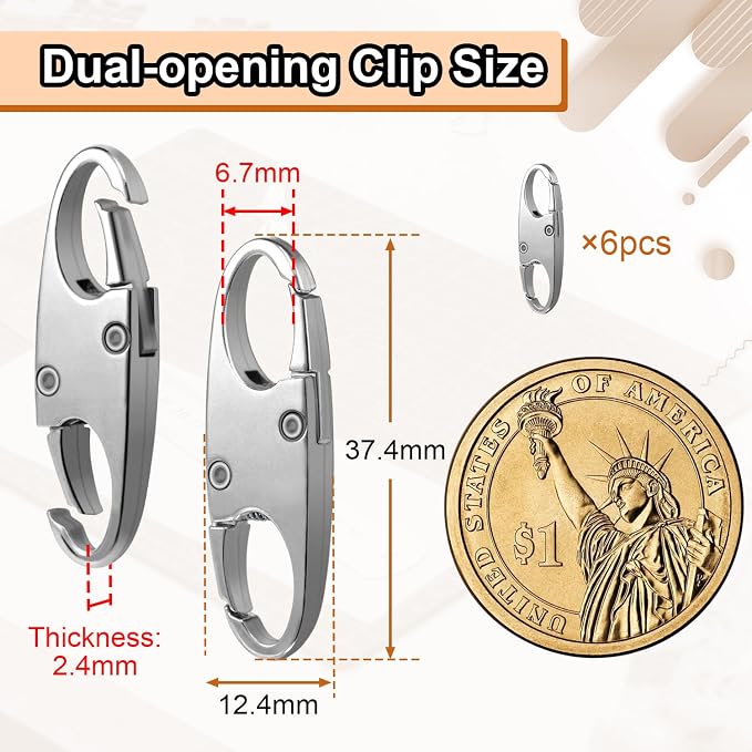 CooBigo 6pcs Anti Theft Zipper Lock Clips for Bag Pull Replacement, Silver | Zinc Alloy Double Opening Small Carabiner Clips Anti Theft Zipper Clip for Keychain Charm, Luggage Bag Lock, Travel & Camping - Image 2