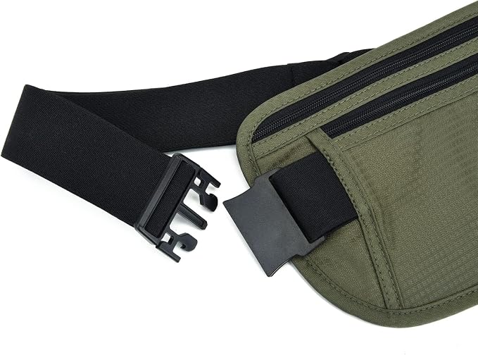 RFID Blocking Money Belt for Men Women, Slim Fanny Pack for Travel，Running,Conceal Waist Wallet for Passport Holder,Phone,Cash(Black Dark Olive Green) - Image 3