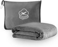 Travel Blanket, Soft 2-in-1 Airplane Blanket, 65x40 Inches, Travel Blanket Airplane Compact with Bag, Car Blanket with Luggage Sleeve & Backpack Clip (Light Grey) by PEUJEW