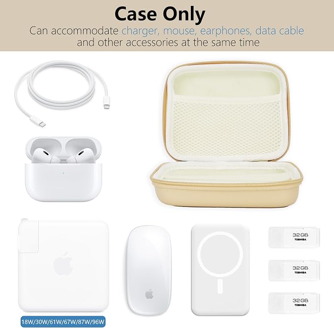 Portable Charger Case, Tech Pouch Travel Organizer, L, Light Khaki | Hard Shell Electronic Storage for MacBook Power Adapter, Magic Mouse, Charging Cords, Power Bank Laptop Accessories - Image 5