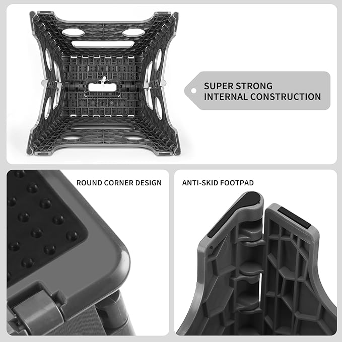 Delxo Folding Step Stool 13 Inch,300 Lbs Step Stool for Adults Dark Grey | Foldable Step Stool 13",Non-Slip Foot Stools with Handle,Lightweight Collapsible stools for Kitchen,Bathroom,Bedroom,Garden - Image 6