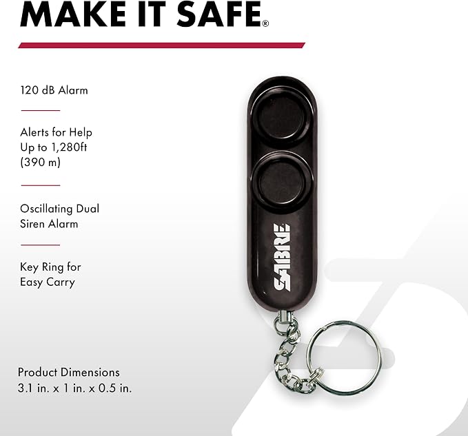 SABRE Personal Alarm With Key Ring, 120dB Alarm, Audible Up To 1,280 Feet (390 Meters), Simple Operation, Reusable, Black - Image 2