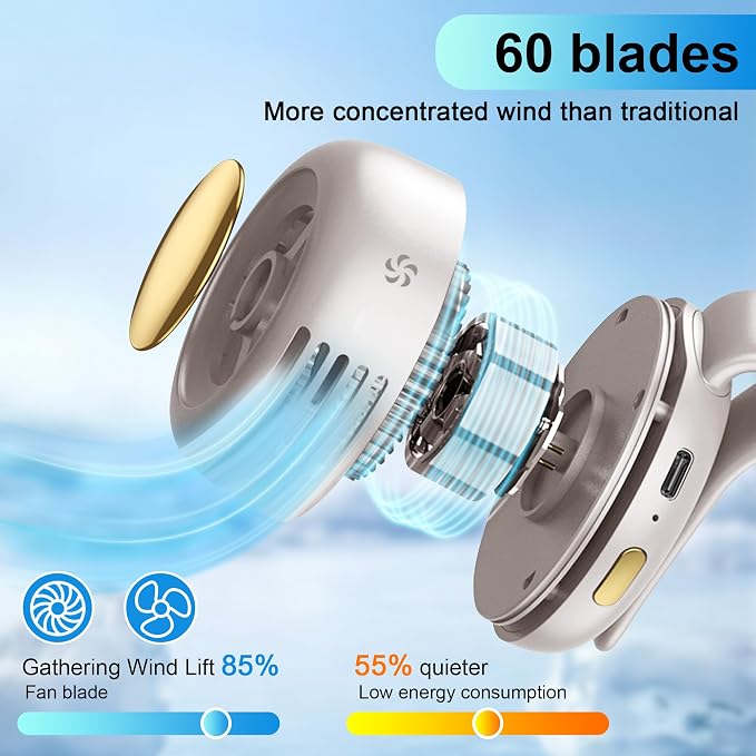 lfcforld Portable Electric Mini Bladeless Fan, Silent Mini Adjustable Clip-On USB Rechargeable Fan, 3-Speed Ultra-Quiet Personal Cooling Fan - Image 3
