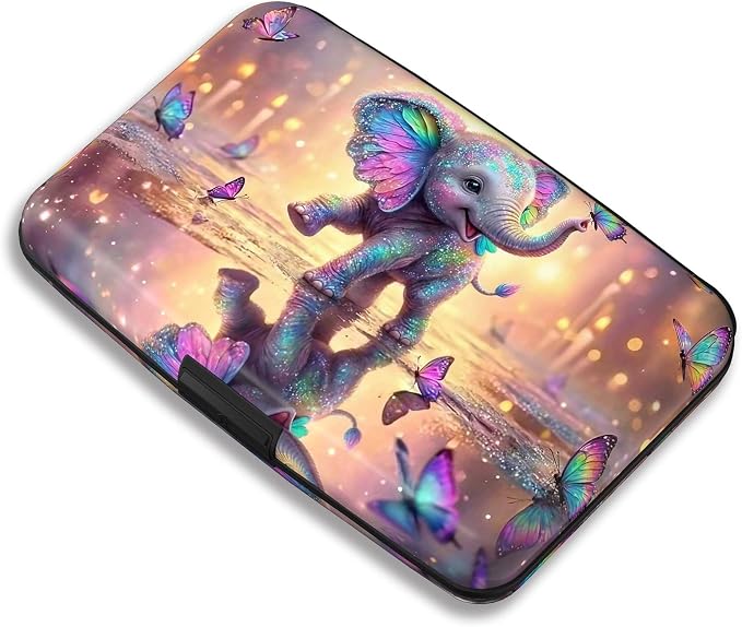 Maicican RFID Blocking Aluminum Credit Card Holder | Slim Metal Wallet for Women & Men, Business Card Case for Travel, Fits Front Pocket, Card holder wallet - Colorful Elephant by Maicican