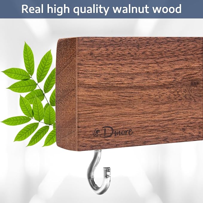 Dmore magnetic knife holder for wall—with 2 hooks, No Drilling 20 Inch walnut knife magnetic strip, Powerful knife magnet rack, include Adhesive Tape and screws for Knives, Utensils, and Tools - Image 3
