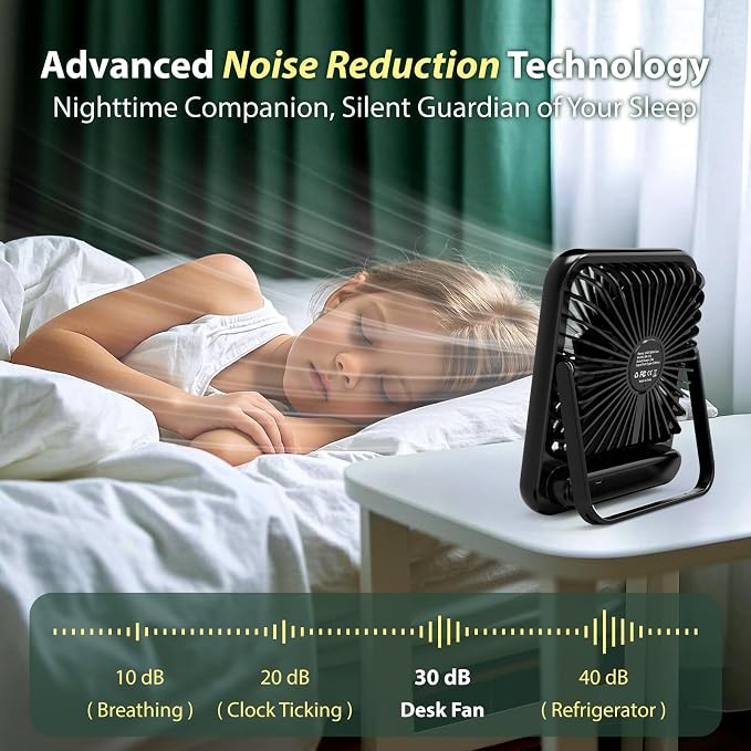 Portable Fan Rechargeable- 4000mAh mall Mini Desk Fan 100 Speed Wind Adjustable, Mini Silent Battery Powered Personal Desktop Fan for Bedroom Bedside, Office, Travel Essentials - Image 5