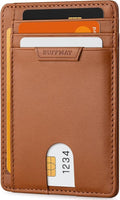 Buffway Slim Wallet for Men Women Minimalist Small Leather Front Pocket Wallets with RFID Blocking and Gifts Box - Bassa Brown by Buffway
