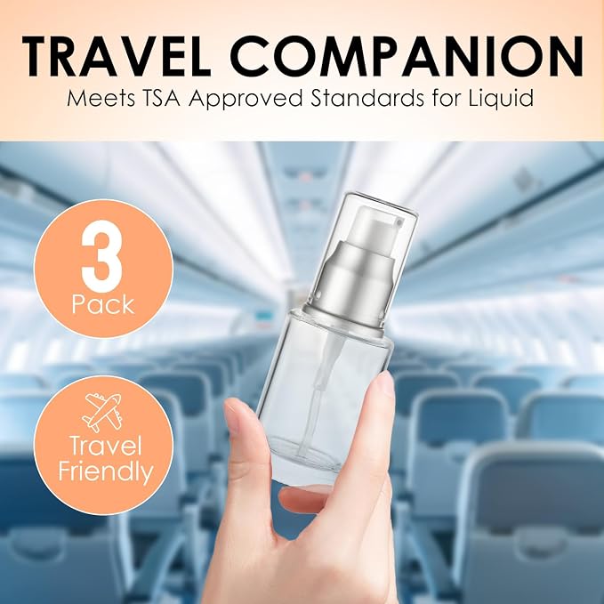 1 Oz 30ml Refillable Luxury Clear Glass Lotion Travel Pump Bottle with Silver Cap for Cosmetics, Lotion, Body Cream, Sanitizers, Cream, Foundation (Pack of 3) | Luxury, Lotion, Serum, Foundation, Body Cream, Sanitizer, Cosmetics, Travel - Image 8