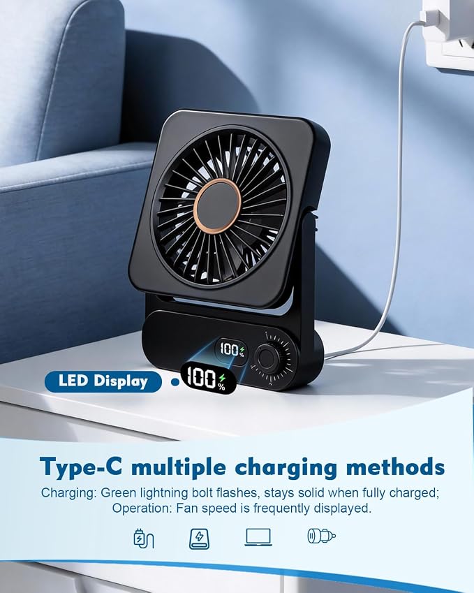 Magnetic Cruise Desk Mini Fan, 4000mAh Ultra-Slim Travel Fan Rechargeable, 0-100 Speeds, 150° Adjustable Portable Fan for Ship Cabin, Bedroom Sleeping, Camping, Travel & Cruise Essentials 2026, Black - Image 8