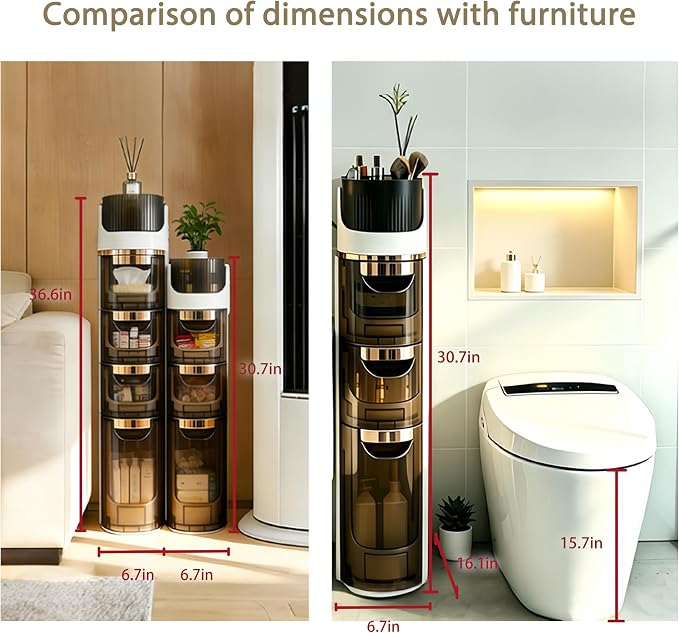 BGYMF 3-Tier Narrow Slim Bathroom Storage Cabinet,Movable,White | ABS and PP,with Wheels and Drawers,Large Storage Capacity,Water Resistant,Toilet Paper Holder,for Small Spaces - Image 2