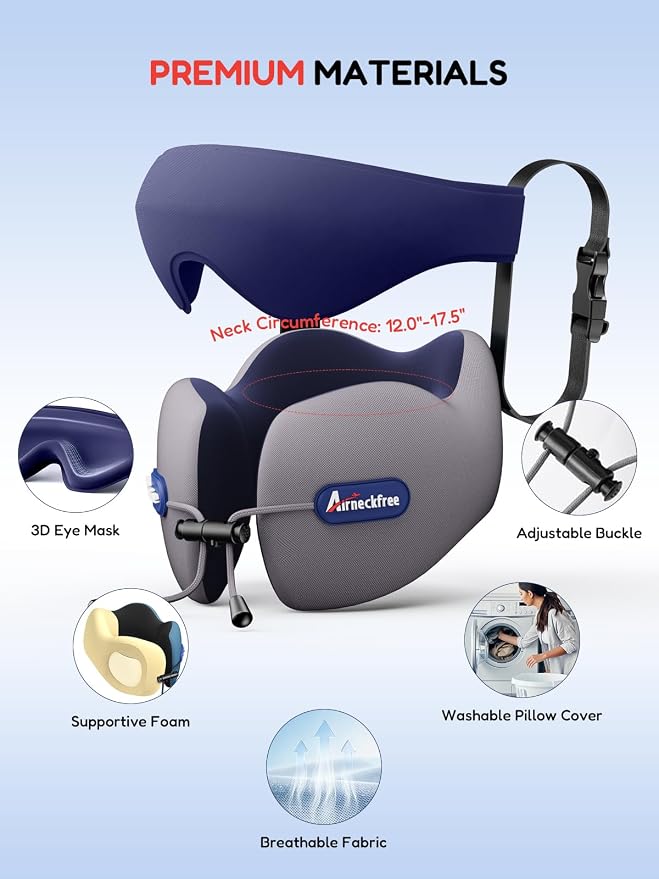Travel Neck Pillow for Airplane,Memory Foam,3D Eye Mask | 360 Ergonomic Pillow Head Neck Chin Sleep Support Essentials for Traveling/Long-haul Light/Car/Train/Office/Home Grey - Image 7